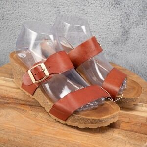 YOKONO~NEW!!~BROWN LEATHER‎ DOUBLE STRAP SLIP ON LEATHER SOCK SANDALS SPAIN SZ:9